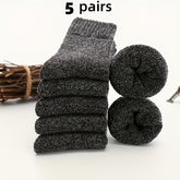 5 Pairs Men's Thick Wool Blend Socks - Cozy Mid-Calf Winter Socks in Solid Colors (Dark Gray, Light Blue, Brown, Navy Blue, Beige, White), Soft & Warm for Casual or Cold Weather, Cozy Footwear | Giftready Packaging | Quality