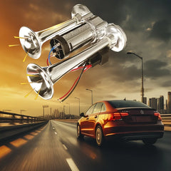 Super Loud Dual Horn Air Horn Kit - 12V Compatible With Trucks, Cars, Boats And More Amagi