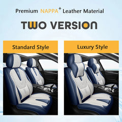Nappa Car Seat Covers Breathable Waterproof Faux Leather Auto Cover for Cars SUV Truck Sedan,Universal Full Seat Blue +White