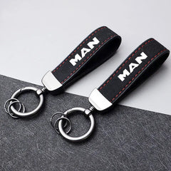 Leather Carbon Fiber Car Ring Keychain key lanyard pendant waist hanging For MAN TGX TGM TGA TGS TGE Far Fashion Car Accessories