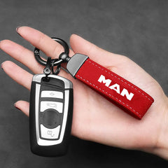 Leather Carbon Fiber Car Ring Keychain key lanyard pendant waist hanging For MAN TGX TGM TGA TGS TGE Far Fashion Car Accessories