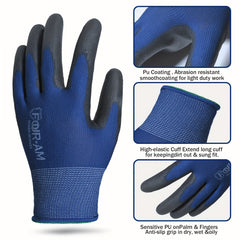 3/12 Pairs FOUR-AM Ultra-Thin PU Coated Protective Handwear for Men and Women, Breathable Polyester Fiber, Non-Slip Grip for Camping, Hiking, Running, and Utility Work