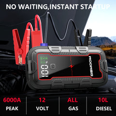 12V Car Jump Starter 6000A Peak Auto Battery Booster Pack, 26800mah Power Bank, Lithium Jump Box With LED Light LCD Screen Up To All Gas Or 10.0L Diesel Engine