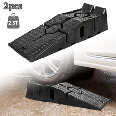 2pcs 2.5 Ton Heavy Duty Rubber Plastic Wide Tire Low Profile Garage Vehicle Car Van Ramps for Repair Oil Change Car Automotive Maintenance Lifting