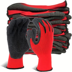 10 Pairs Premium Multi-Purpose Work Gloves Set - Ultra-Durable, Non-Slip Grip, Breathable, Lead-Free, and Water-Resistant for Gardening, Mechanics, and Outdoor Activities - Red and Black Color Combination