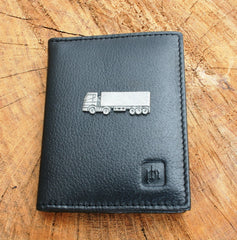 Articulated Lorry Leather Bifold Card Holder Wallet Black Leather RFID Safe Lorry Driver Father's Day Birthday Gift 446 wch