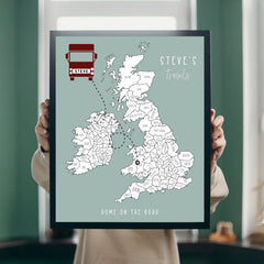 Personalised Lorry Driver Gift, Long Distance Driver, Truck Travels, Colour in Map, Travel Adventure Map, Colouring In, Travel Print, Waggon