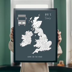 Personalised Lorry Driver Gift, Long Distance Driver, Truck Travels, Colour in Map, Travel Adventure Map, Colouring In, Travel Print, Waggon