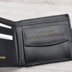 Personalised Green Farmer Tractor Design Black Genuine Leather Wallet with Optional Engraved gift box