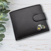 Personalised Green Farmer Tractor Design Black Genuine Leather Wallet with Optional Engraved gift box
