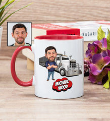Custom Truck Driver Mug with Cartoon, Truck Driver Dad Gift for Fathers Day, Trucker Gift for Men, Trucker Retirement Gift, Trucker Grandpa