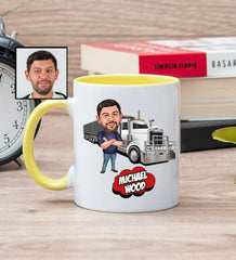 Custom Truck Driver Mug with Cartoon, Truck Driver Dad Gift for Fathers Day, Trucker Gift for Men, Trucker Retirement Gift, Trucker Grandpa