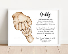 Personalised Father's Day Daddy's Print | Fist Hands Up To 4 CHILDREN ONLY! | Unframed Boy Girl Present Gift Dad 1st Son Daughter Team Poem