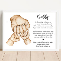 Personalised Father's Day Daddy's Print | Fist Hands Up To 4 CHILDREN ONLY! | Unframed Boy Girl Present Gift Dad 1st Son Daughter Team Poem