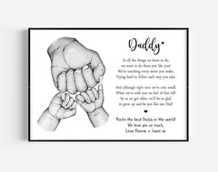 Personalised Father's Day Daddy's Print | Fist Hands Up To 4 CHILDREN ONLY! | Unframed Boy Girl Present Gift Dad 1st Son Daughter Team Poem