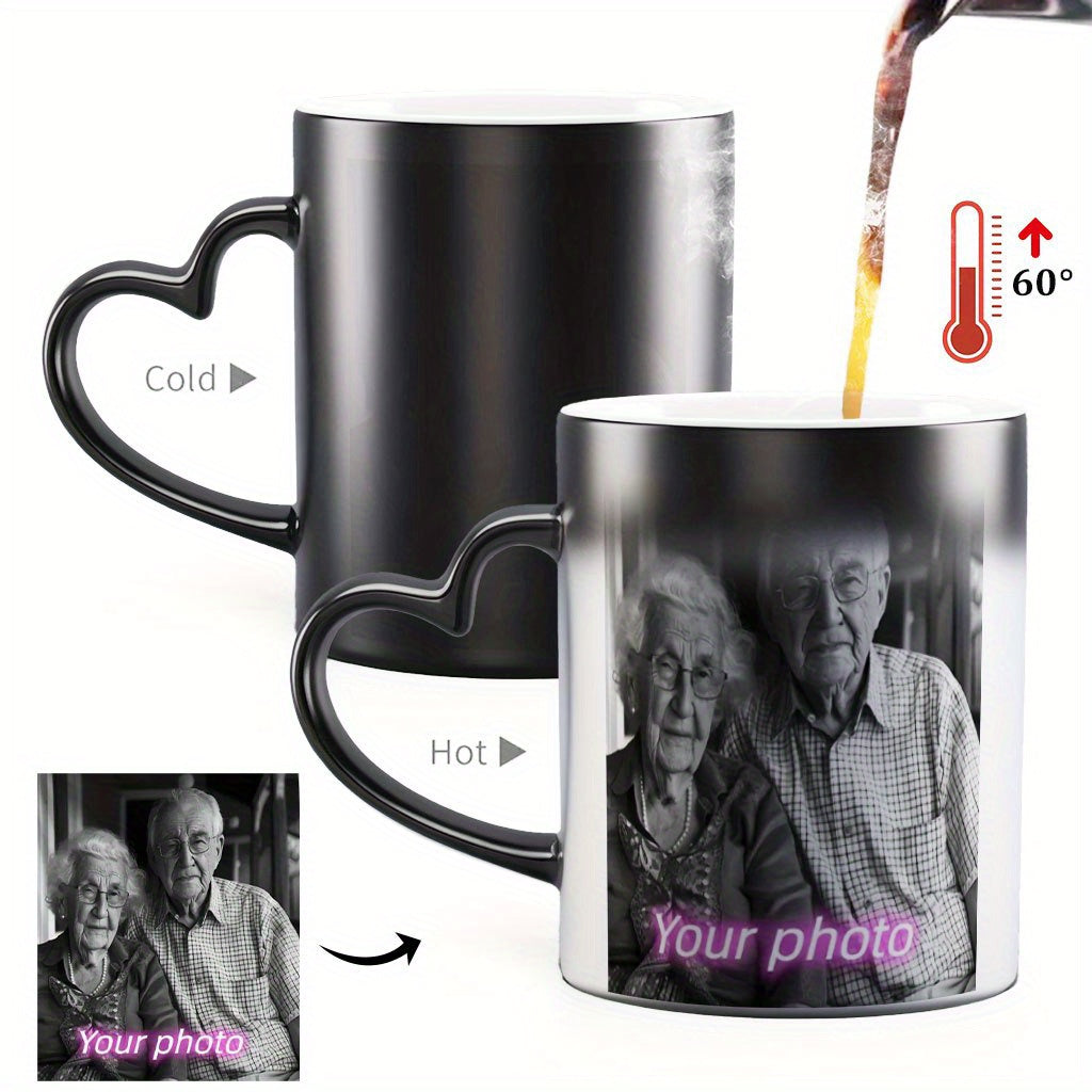 1pc Personalized Magic Color Changing Mug with Heart-Shaped Handle - Custom Photo & Text Engraving, Ideal for Father'S Day, Mother'S Day, Fall, Winter Gifts