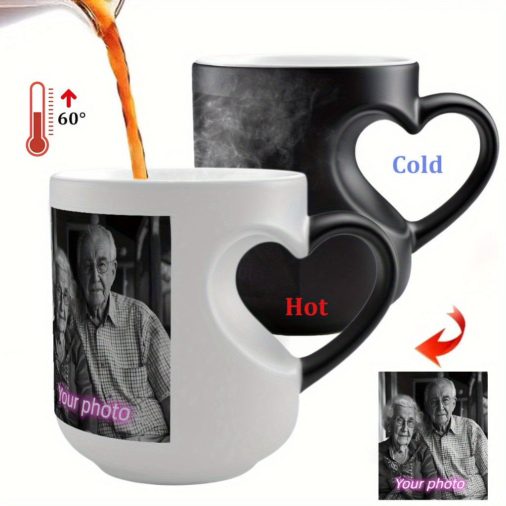 1pc Personalized Magic Color Changing Mug with Heart-Shaped Handle - Custom Photo & Text Engraving, Ideal for Father'S Day, Mother'S Day, Fall, Winter Gifts