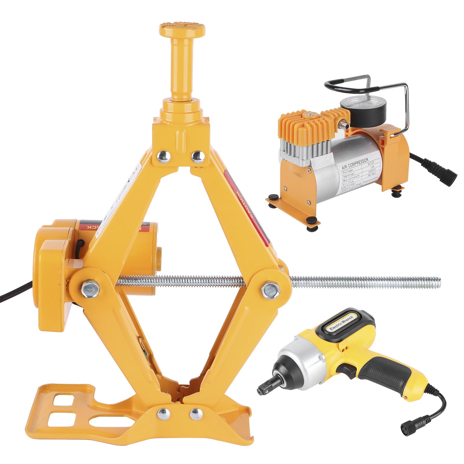 3 Ton Electric Jack 16. 12.7cm Lifting with Electric Impact Wrench Air Pump Set for Tire Replace Repair