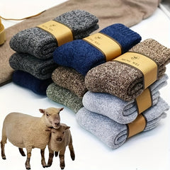 5 Pairs Men's Thick Wool Blend Socks - Cozy Mid-Calf Winter Socks in Solid Colors (Dark Gray, Light Blue, Brown, Navy Blue, Beige, White), Soft & Warm for Casual or Cold Weather, Cozy Footwear | Giftready Packaging | Quality