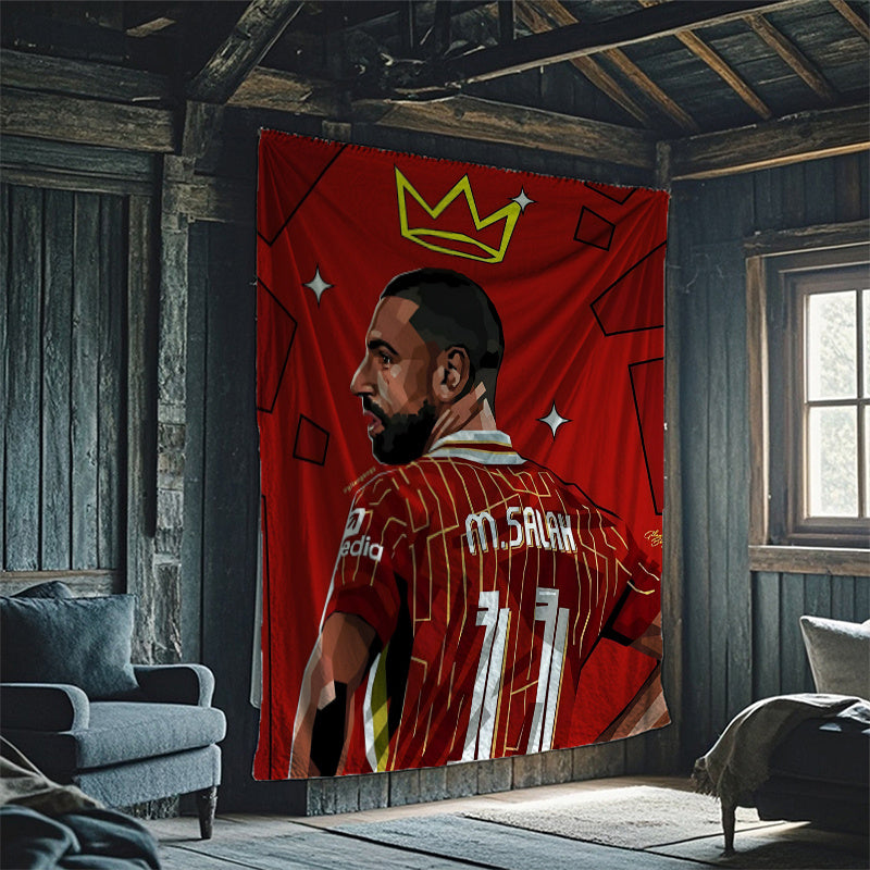 Liverpool Pharaoh Salah Red Jersey Tapestry - Durable, Wrinkle-Resistant and Easy to Hang - Perfect for Game Room, Bedroom, and Dorm - Unique Gift Idea with Free Hooks