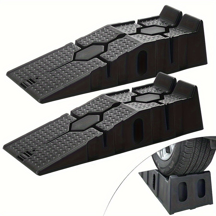 2pcs 2.5 Ton Heavy Duty Rubber Plastic Wide Tire Low Profile Garage Vehicle Car Van Ramps for Repair Oil Change Car Automotive Maintenance Lifting