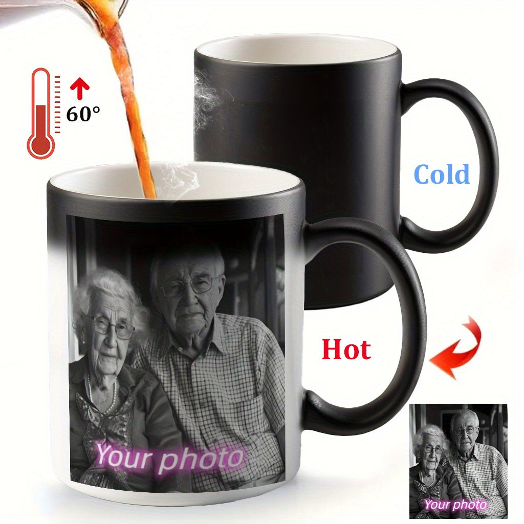 1pc Personalized Magic Color Changing Mug with Heart-Shaped Handle - Custom Photo & Text Engraving, Ideal for Father'S Day, Mother'S Day, Fall, Winter Gifts