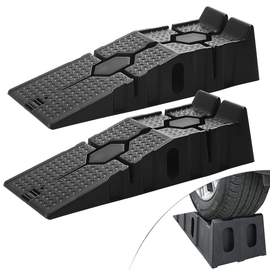 2pcs Heavy Duty Rubber Plastic 5 Ton GVM Low Ground Height Garage Vehicle Car Van Ramps, Vehicle Repairing Lifting Ramp, Anti-slip Rubber Ramps, Portable to Carry