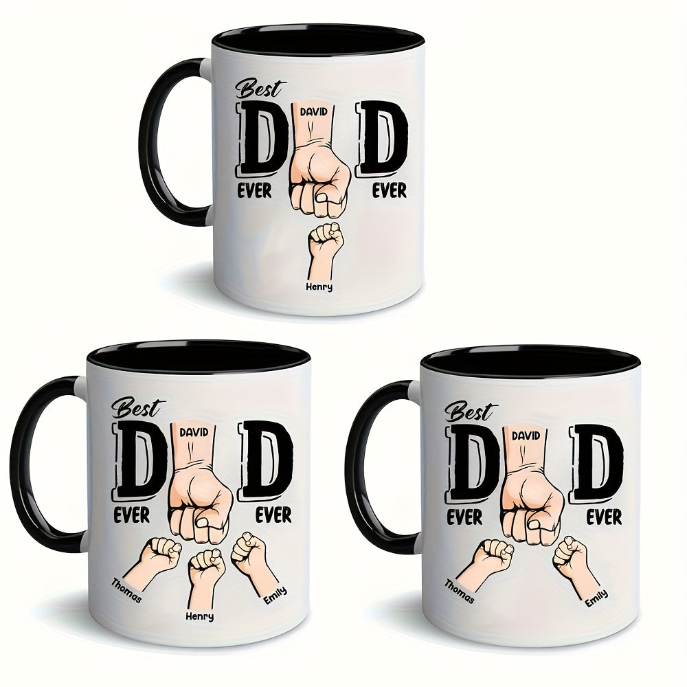 1-Pack Personalized "Best Dad Ever" Mug - Custom Dad Gift with Daughter's Name, Hand Wash Only, Reusable Coffee Cup for Father's Day, Christmas, Thanksgiving, Easter, Halloween, Hanukkah, Fathers Day Gift
