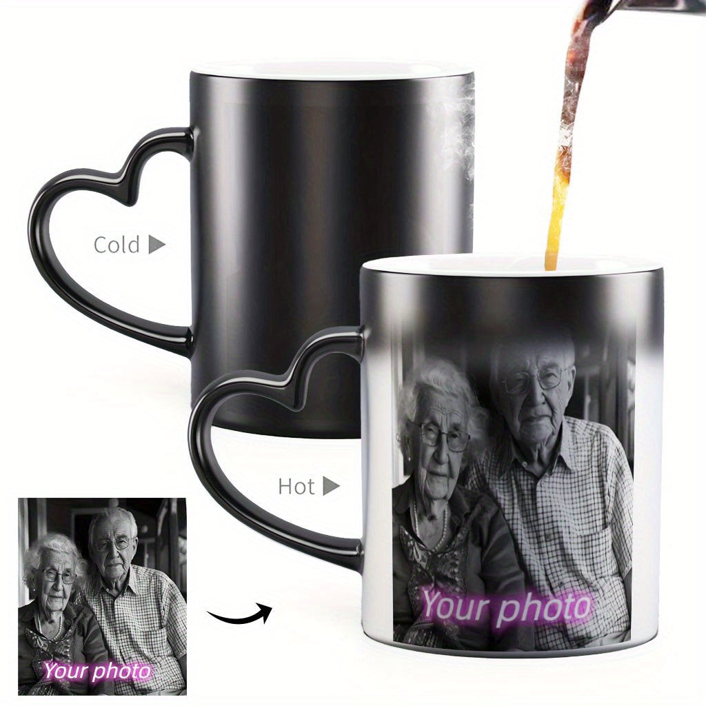 1pc Personalized Magic Color Changing Mug with Heart-Shaped Handle - Custom Photo & Text Engraving, Ideal for Father'S Day, Mother'S Day, Fall, Winter Gifts
