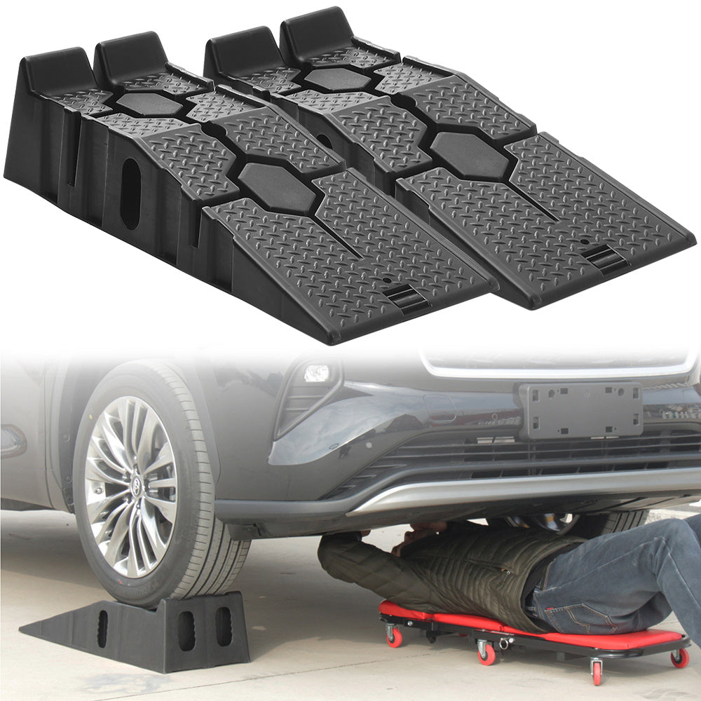 2pcs Heavy Duty Rubber Plastic 5 Ton GVM Low Ground Height Garage Vehicle Car Van Ramps, Vehicle Repairing Lifting Ramp, Anti-slip Rubber Ramps, Portable to Carry