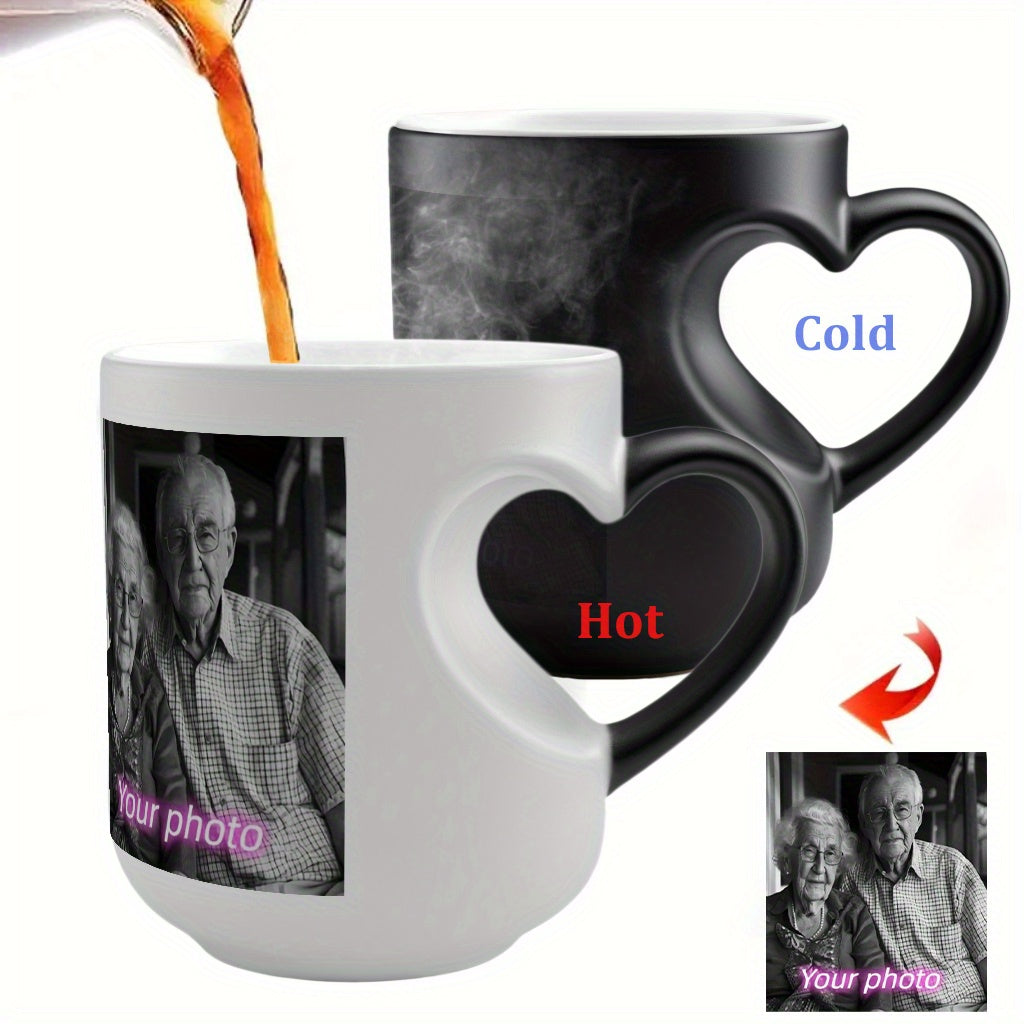 1pc Personalized Magic Color Changing Mug with Heart-Shaped Handle - Custom Photo & Text Engraving, Ideal for Father'S Day, Mother'S Day, Fall, Winter Gifts