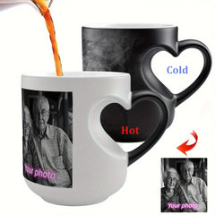 1pc Personalized Magic Color Changing Mug with Heart-Shaped Handle - Custom Photo & Text Engraving, Ideal for Father'S Day, Mother'S Day, Fall, Winter Gifts