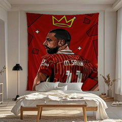 Liverpool Pharaoh Salah Red Jersey Tapestry - Durable, Wrinkle-Resistant and Easy to Hang - Perfect for Game Room, Bedroom, and Dorm - Unique Gift Idea with Free Hooks