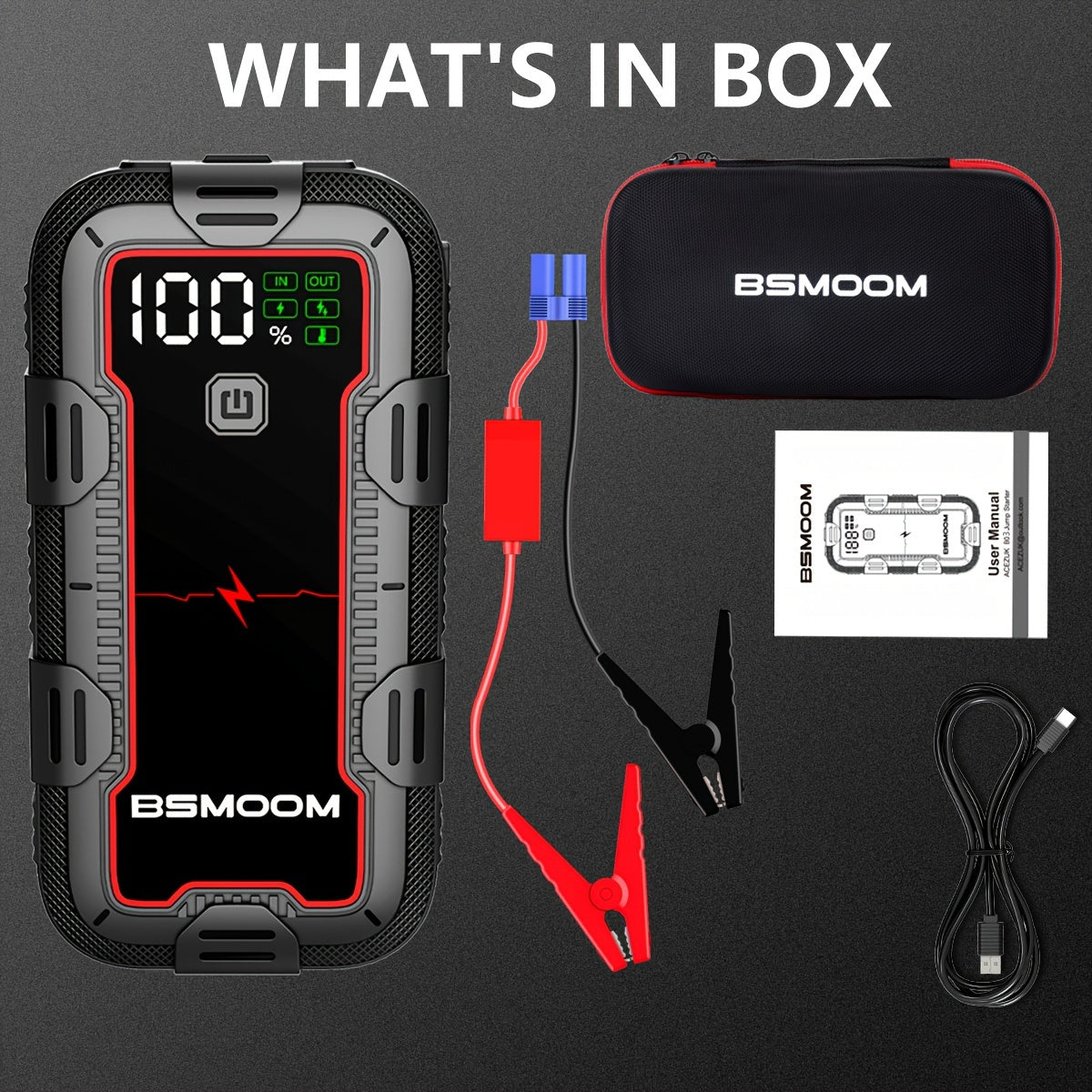12V Car Jump Starter 6000A Peak Auto Battery Booster Pack, 26800mah Power Bank, Lithium Jump Box With LED Light LCD Screen Up To All Gas Or 10.0L Diesel Engine