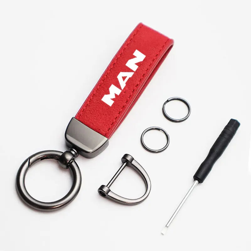 Leather Carbon Fiber Car Ring Keychain key lanyard pendant waist hanging For MAN TGX TGM TGA TGS TGE Far Fashion Car Accessories