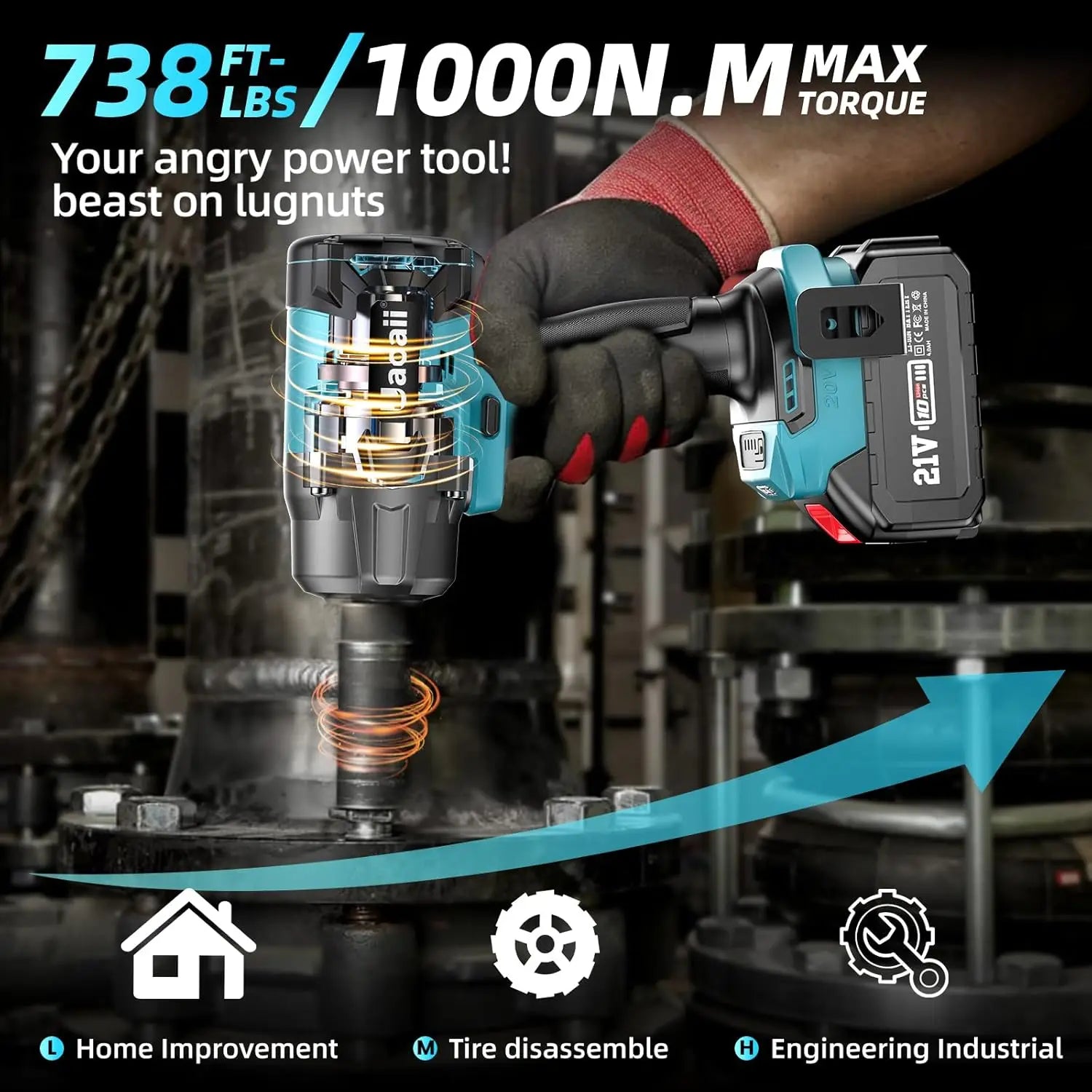 Uaoaii Brushless Cordless Impact Wrench 1000N.m 1/2 Electric Wrench Compatible With Makita Battery Truck Repair Torque Wrench