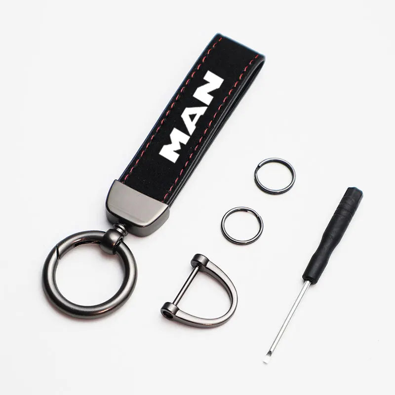 Leather Carbon Fiber Car Ring Keychain key lanyard pendant waist hanging For MAN TGX TGM TGA TGS TGE Far Fashion Car Accessories