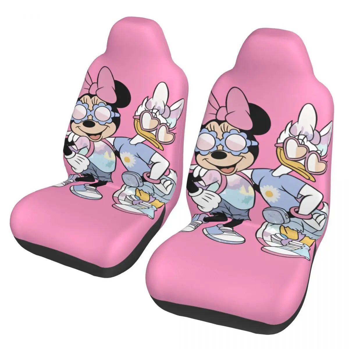 Kawaii Minnie Mouse Cartoon 2 Front Car Seat Covers for Cars Truck Sedan SUV Durable Automotive Seats Cover