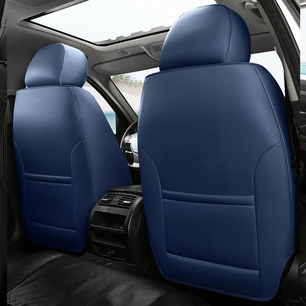 Nappa Car Seat Covers Breathable Waterproof Faux Leather Auto Cover for Cars SUV Truck Sedan,Universal Full Seat Blue +White