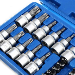 34PCS Torx Bit Socket  and  E-Torx Star Socket Set 1/2” 1/4“ 3/8” Drive Male/Female E-Security Bits  Hand Wrenches Repair Tool