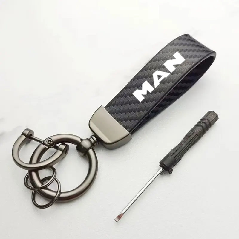 Leather Carbon Fiber Car Ring Keychain key lanyard pendant waist hanging For MAN TGX TGM TGA TGS TGE Far Fashion Car Accessories