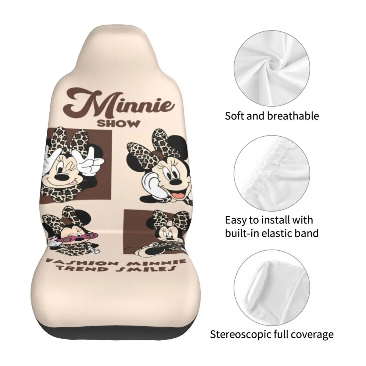 Kawaii Minnie Mouse Cartoon 2 Front Car Seat Covers for Cars Truck Sedan SUV Durable Automotive Seats Cover