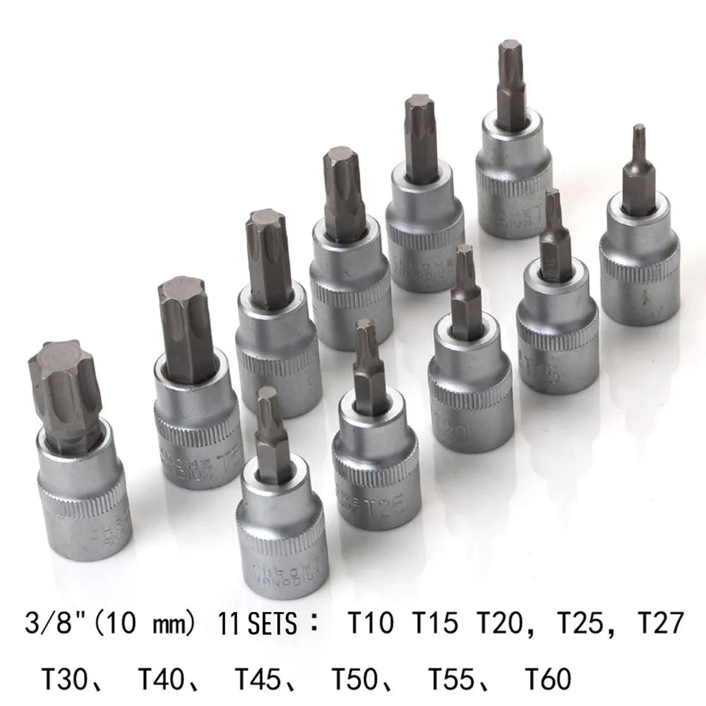 34PCS Torx Bit Socket  and  E-Torx Star Socket Set 1/2” 1/4“ 3/8” Drive Male/Female E-Security Bits  Hand Wrenches Repair Tool