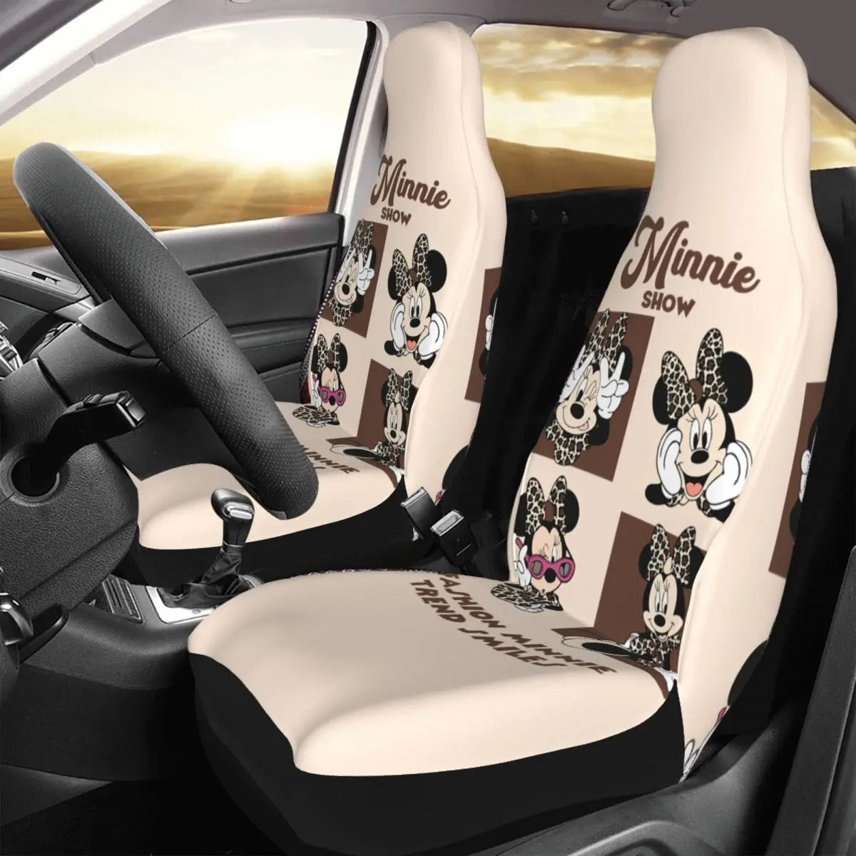 Kawaii Minnie Mouse Cartoon 2 Front Car Seat Covers for Cars Truck Sedan SUV Durable Automotive Seats Cover