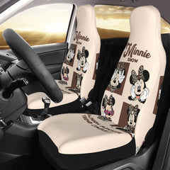 Kawaii Minnie Mouse Cartoon 2 Front Car Seat Covers for Cars Truck Sedan SUV Durable Automotive Seats Cover