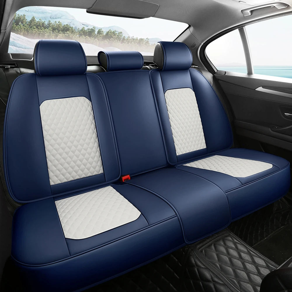 Nappa Car Seat Covers Breathable Waterproof Faux Leather Auto Cover for Cars SUV Truck Sedan,Universal Full Seat Blue +White
