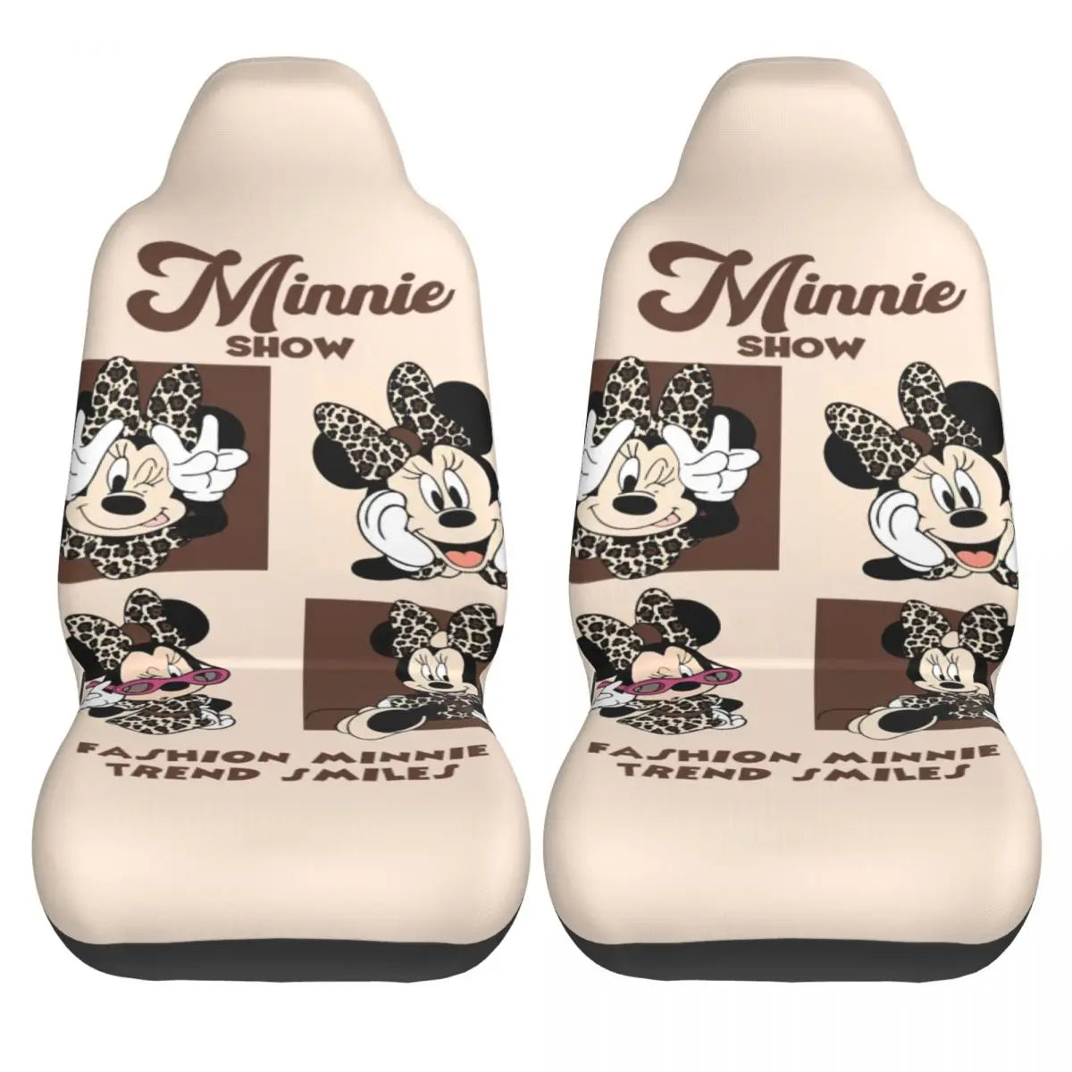 Kawaii Minnie Mouse Cartoon 2 Front Car Seat Covers for Cars Truck Sedan SUV Durable Automotive Seats Cover