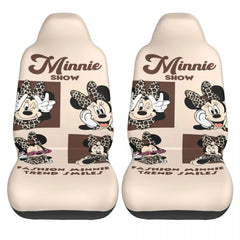 Kawaii Minnie Mouse Cartoon 2 Front Car Seat Covers for Cars Truck Sedan SUV Durable Automotive Seats Cover
