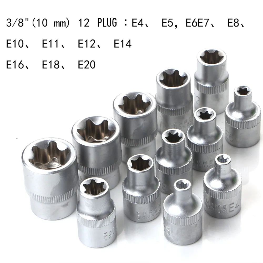 34PCS Torx Bit Socket  and  E-Torx Star Socket Set 1/2” 1/4“ 3/8” Drive Male/Female E-Security Bits  Hand Wrenches Repair Tool