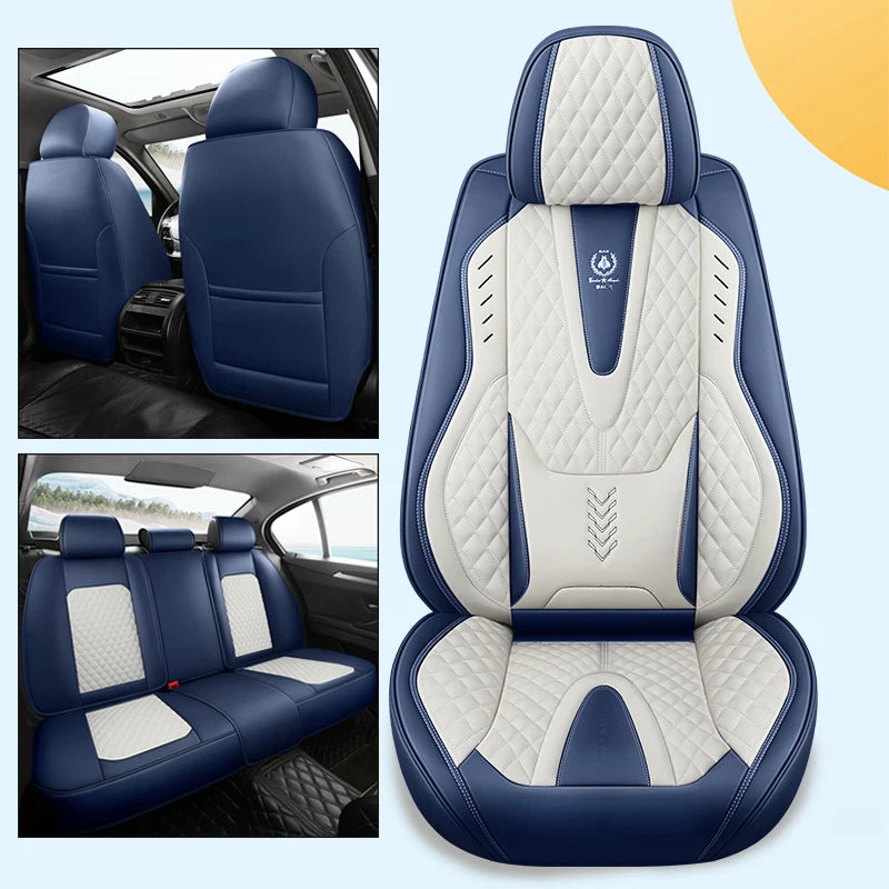 Nappa Car Seat Covers Breathable Waterproof Faux Leather Auto Cover for Cars SUV Truck Sedan,Universal Full Seat Blue +White